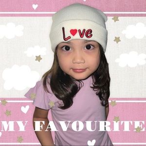 Love Print White Toddles Beanie